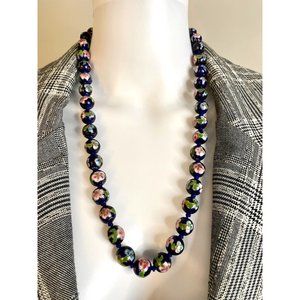 Vintage Chinese Cloisonné Navy Blue Necklace and Earring Set